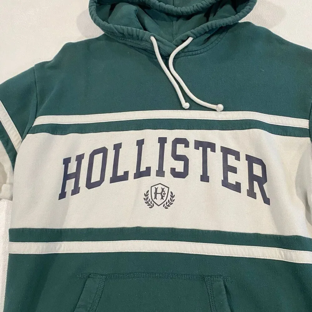Hollister Colorblock Hoodie Green White Logo Pullover Sweatshirt Size S
